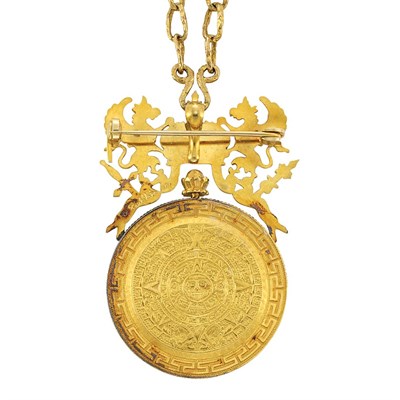 Lot 59 - Gold and Mexican Coin Lapel Watch Pendant with Gold Chain Necklace, Paul Flato