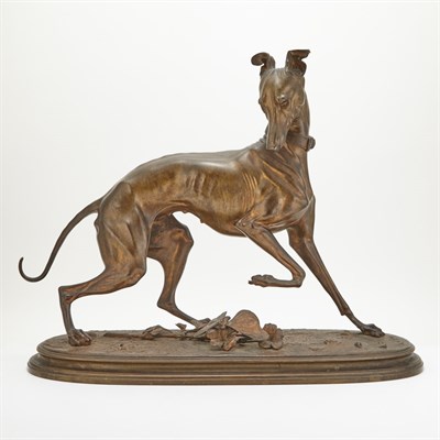 Lot 284 - Unsigned Bronze Figure of Whippet and...
