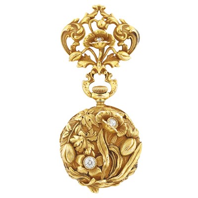 Lot 207 - Art Nouveau Gold and Diamond Lapel-Watch, Agassiz