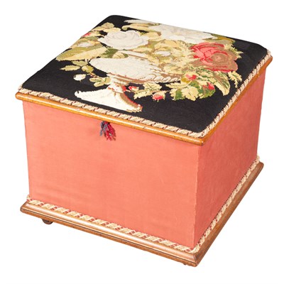 Lot 319 - Needlepoint Upholstered Ottoman 19 Inches square.