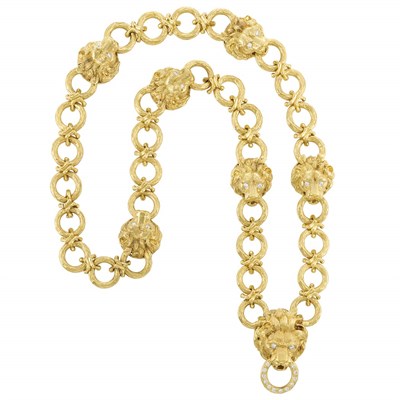 Lot 340 - Gold and Diamond Lion Head Link Necklace, Van Cleef & Arpels