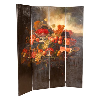 Lot 137 - Painted and Decorated Four-Panel Screen Height...