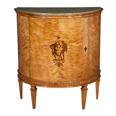 Lot 516 - Art Deco Style Marble Top Satinwood Demilune...