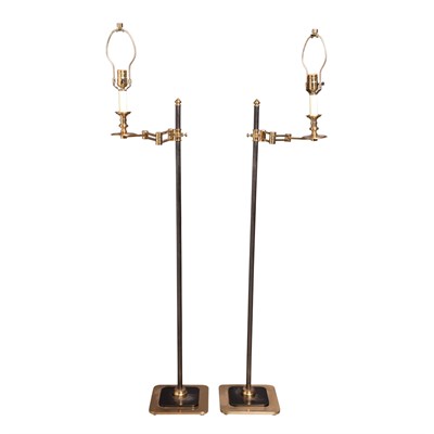Lot 134 - Pair of Brass and Black Painted Floor Lamps...