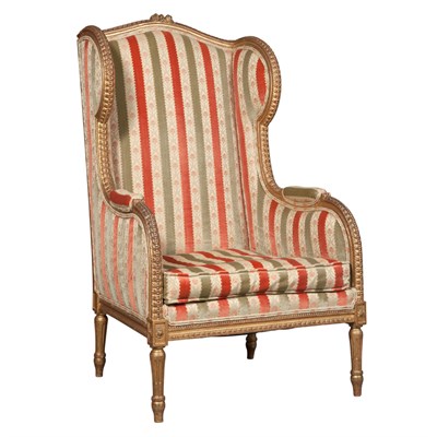 Lot 336 - Louis XVI Style Carved and Giltwood Bergere a...