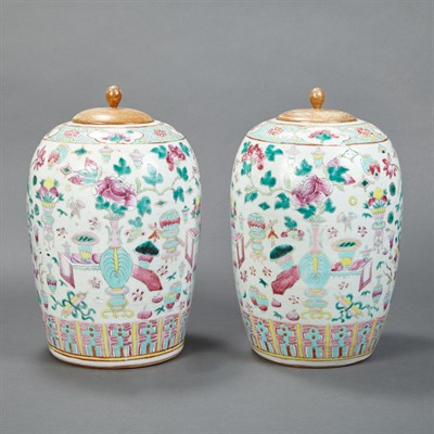 Lot 301 - Pair of Chinese Famille Rose Glazed Porcelain...