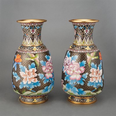 Lot 247 - Pair of Chinese Cloisonne Vases Height 15 1/4...