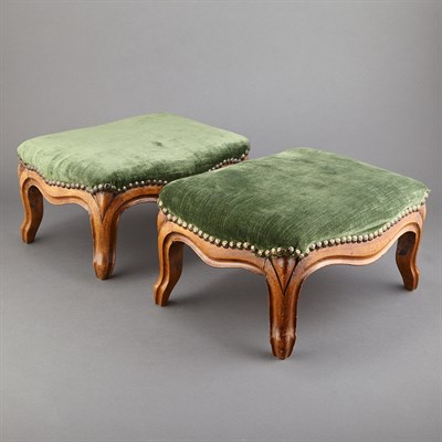 Lot 504 - Pair of Louis XV Style Walnut Footstools...