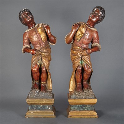 Lot 279 - Pair of Painted Composition Blackamoor Figural...