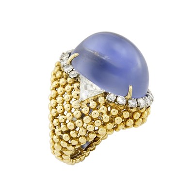 Lot 342 - Gold, Platinum, Cabochon Sapphire and Diamond Ring, David Webb