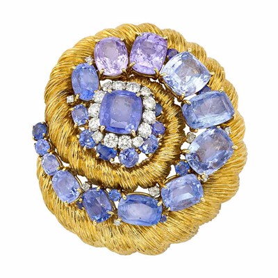 Lot 341 - Gold, Platinum, Sapphire and Diamond Clip-Brooch, David Webb