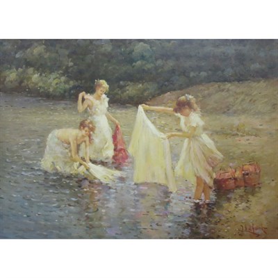 Lot 50 - Jean Lefort French, b. 1948 Three Girls by a...