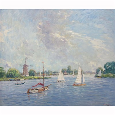 Lot 84 - Niek van der Plas Dutch, b. 1954 Boats on the...