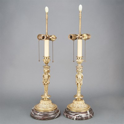 Lot 242 - Pair of Louis XVI Style Gilt-Metal Lamps...