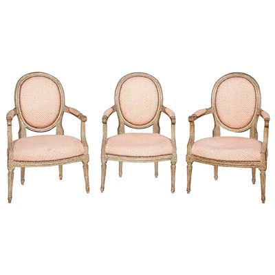 Lot 164 - Assembled Set of Three Louis XVI Green Painted...