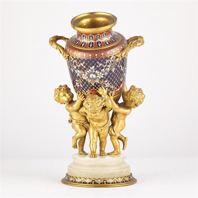 Lot 149 - French Gilt-Bronze and Cloisonne Enameled Urn...