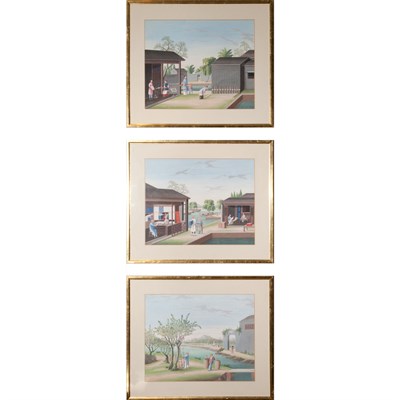 Lot 552 - Set of Six Framed Chinese Export Paintings...