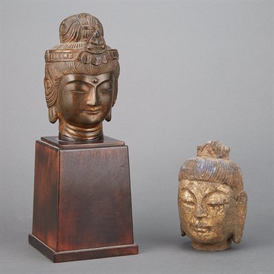 Lot 330 - Two Asian Heads of Buddha Height of larger 6...