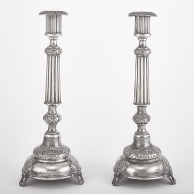 Lot 390 - Pair of Continental Silver Candlesticks,...