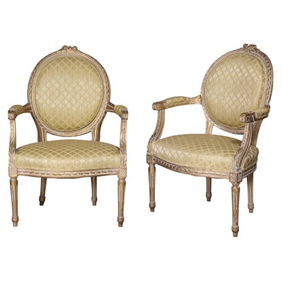 Lot 272 - Pair of Louis XVI Style Carved, Gray Painted...