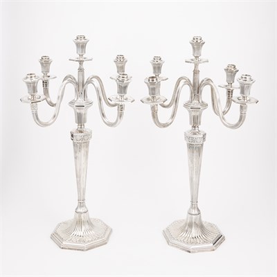 Lot 207 - Pair of German Silver Five-Light Candelabra...