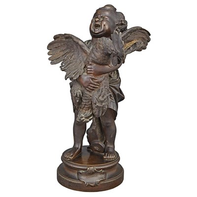 Lot 356 - Italian Bronze Figure Titled Enfant au Coq...
