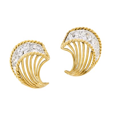 Lot 384 - Pair of Gold, Platinum and Diamond Earclips, Cartier