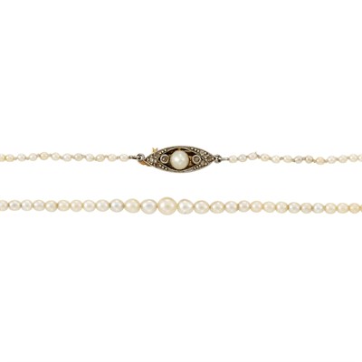 Lot 1047 - Pearl Necklace with Gold, Pearl and Diamond Clasp