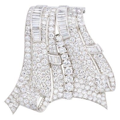 Lot 369 - Platinum and Diamond Double Clip-Brooch, France