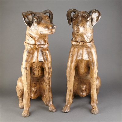 Lot 322 - Pair of Painted Terra Cotta Figures of Dogs...