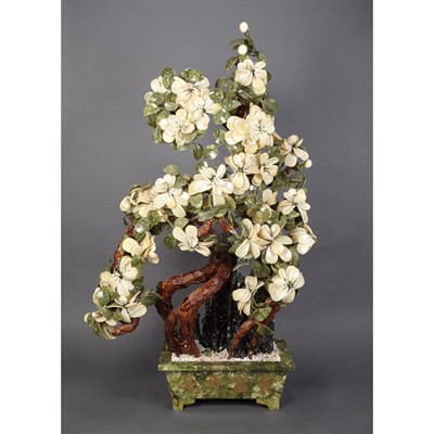 Lot 415 - Chinese Style Faux Green and White Jade Potted...