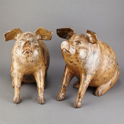 Lot 321 - Companion Pair of Painted Terra Cotta Figures...