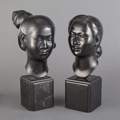 Lot 96 - Two Vietnamese Bronze Heads of Women Mid 20th...