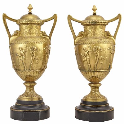 Lot 414 - Pair of Empire Style Gilt-Bronze Urns Each...