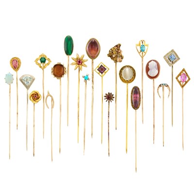 Lot 1408 - Group of Gold, Low Karat Gold and Metal Stick Pins
