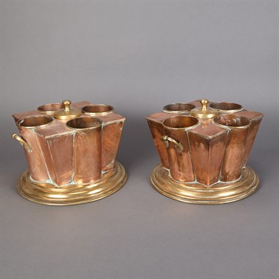Lot 384 - Pair of Brass and Copper Wine Coolers Each...