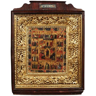 Lot 229 - Russian Painted Wood Icon of the Resurrection...