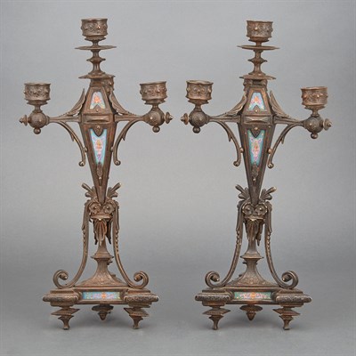 Lot 345 - Pair of Neo-Grec Style Bronze and Porcelain...