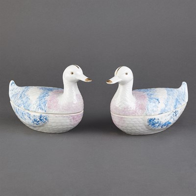 Lot 238 - Pair of Russian Gilt and Molded Porcelain Duck-...