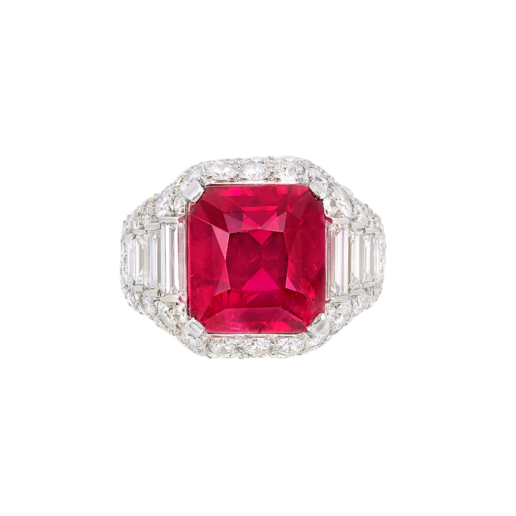 Lot 504 - Platinum, Ruby and Diamond 'Trombino' Ring, Bulgari