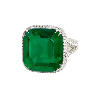 Lot 489 - Platinum, Emerald and Diamond Ring, Bayco