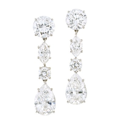 Lot 498 - Pair of Platinum and Diamond Pendant-Earclips, Harry Winston