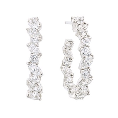 Lot 331 - Pair of Platinum and Diamond Hoop Earrings, Harry Winston