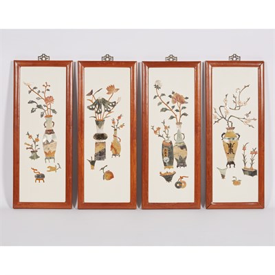 Lot 509 - Set of Four Chinese Inlaid Wood Plaques Height...