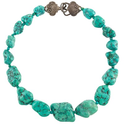 Lot 1042 - Sterling Silver, Tumbled Turquoise and Turquoise Bead Necklace
