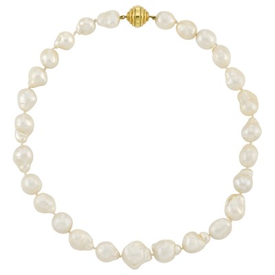 Lot 1002 - South Sea Baroque Cultured Pearl Necklace with Gold Clasp