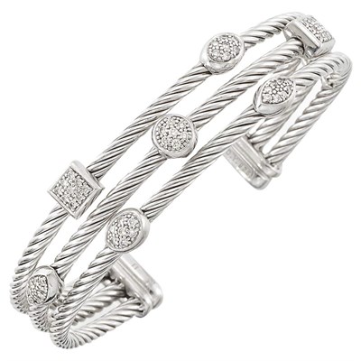 Lot 1120 - Sterling Silver and Diamond Bangle Bracelet, David Yurman