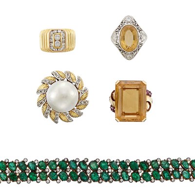 Lot 1421 - Group of Gold, Silver, Metal, Mabe Pearl, Gem-Set and Diamond Jewelry