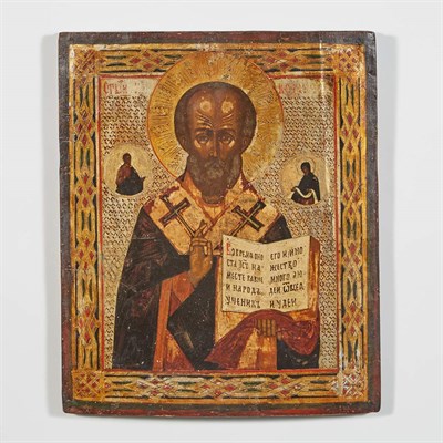 Lot 232 - Russian Painted Wood Icon of St. Nicholas the...