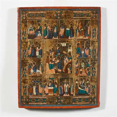 Lot 233 - Russian Painted Wood Festival Icon Late...
